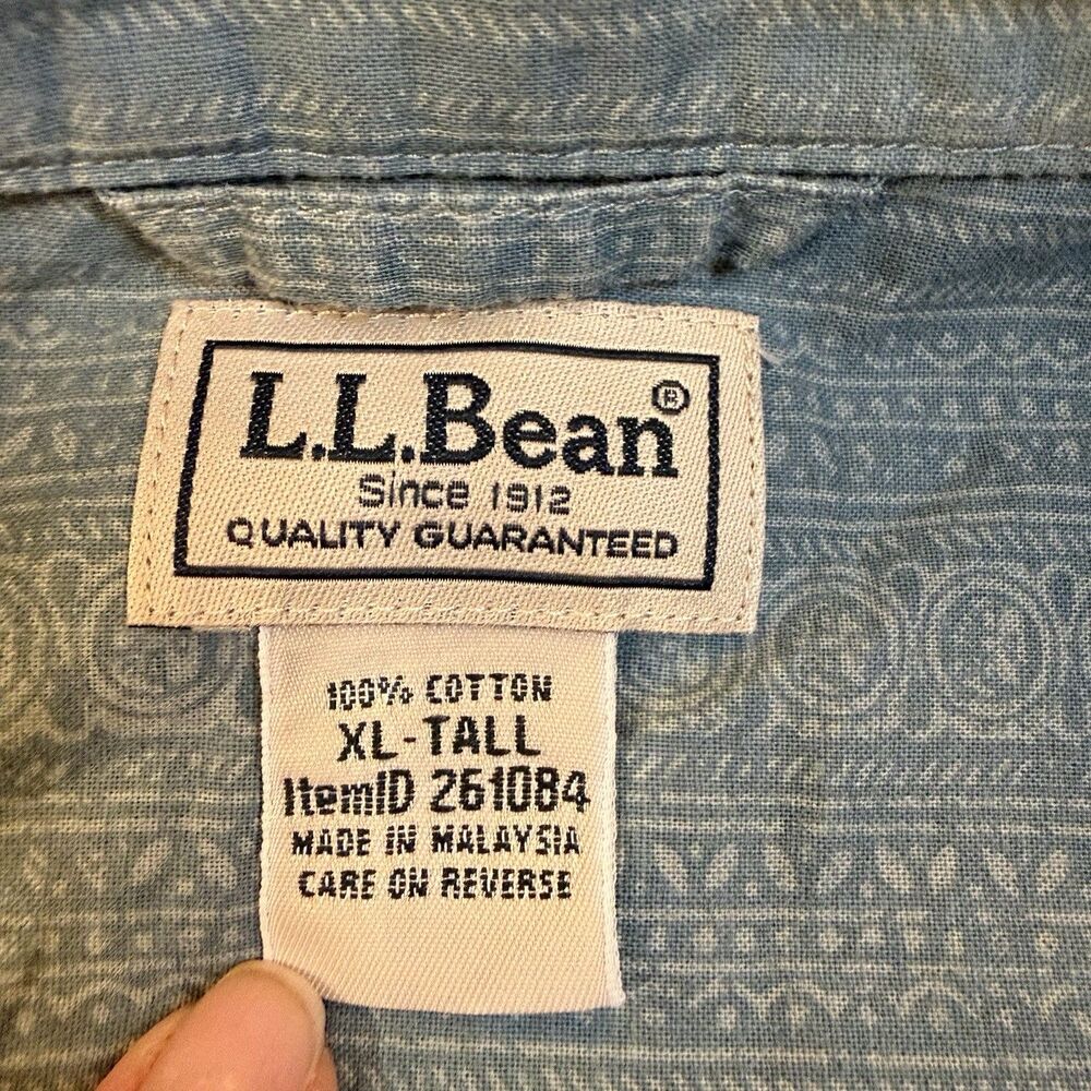 L.L.Bean Men's XL Tall Traditional Fit Green Geometric Cotton Short Sleeve VTG - Picture 4 of 7